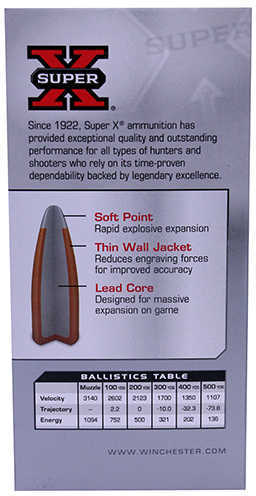 222 Remington By Winchester 50 Grain Super-X Pointed Soft Point Per 20 Ammunition Md: X222R