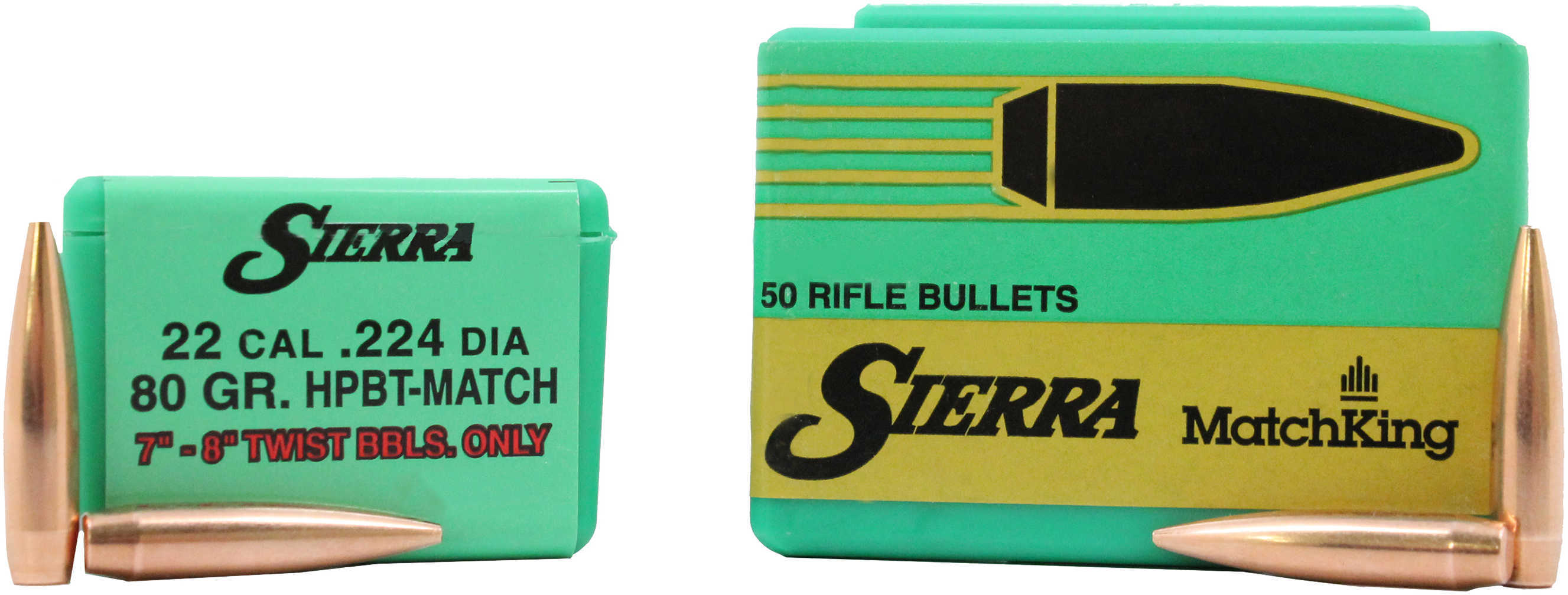 Sierra MatchKing Bullet .22 Caliber .224" Diameter 80 Grain Hollow Point Boat Tail Projectile 50 Count