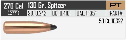 Nosler Partition Spitzer 270 Caliber 130 Grain 50/Box Md: 16322 Bullets