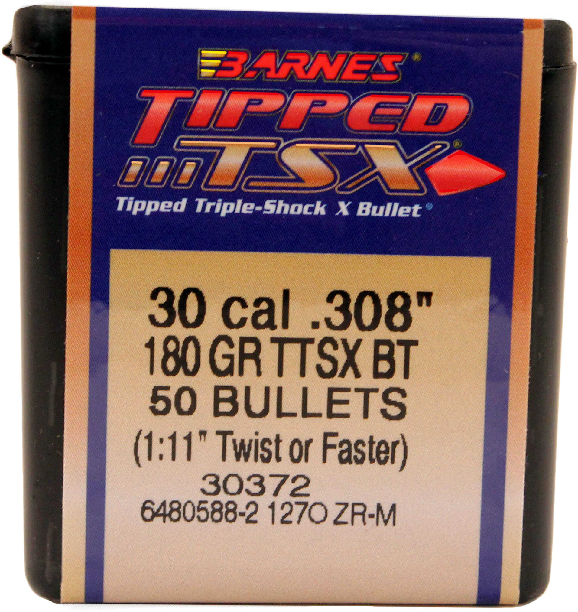 Barnes .308 Caliber 180 Grain Tipped Triple Shock Boattail X Bullet 50/Box Md: 30879