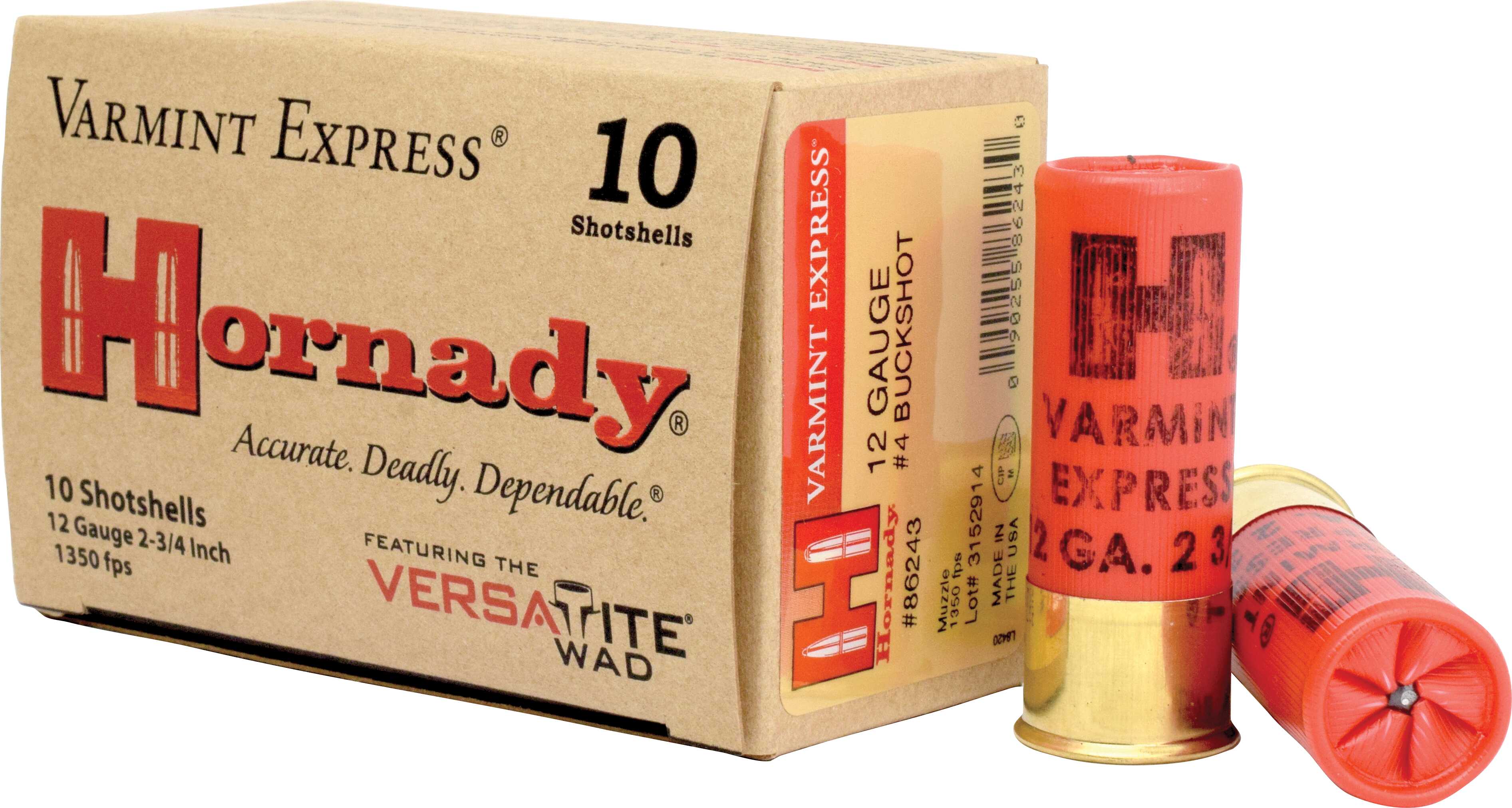 12 Gauge 2-3/4" Lead 4 Buck  24 Pellets 10 Rounds Hornady Shotgun Ammunition