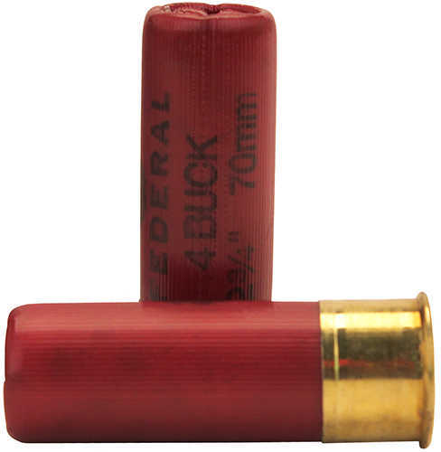 12 Gauge 2-3/4" Lead 4 Buck  27 Pellets 5 Rounds Federal Shotgun Ammunition