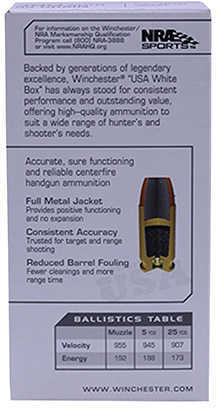 380 ACP 95 Grain Full Metal Jacket 50 Rounds Winchester Ammunition