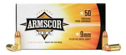 9mm Luger 124 Grain Full Metal Jacket 50 Rounds Armscor Ammunition