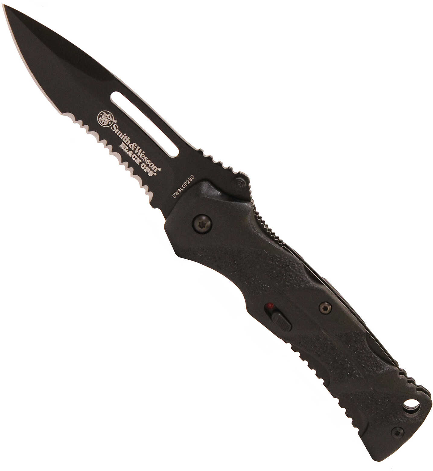 S&W Knives SWBLOP2BS Black Ops Folder 3.4" 4034 Stainless Steel Re-Curve Drop Point Aluminum
