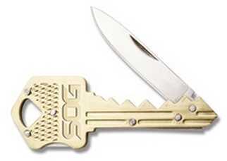 S.O.G SOG-Key102-C Key 1.50" Folding Plain Drop Point Satin 5Cr13MoV SS Blade/ Brass Stainless Steel Handle