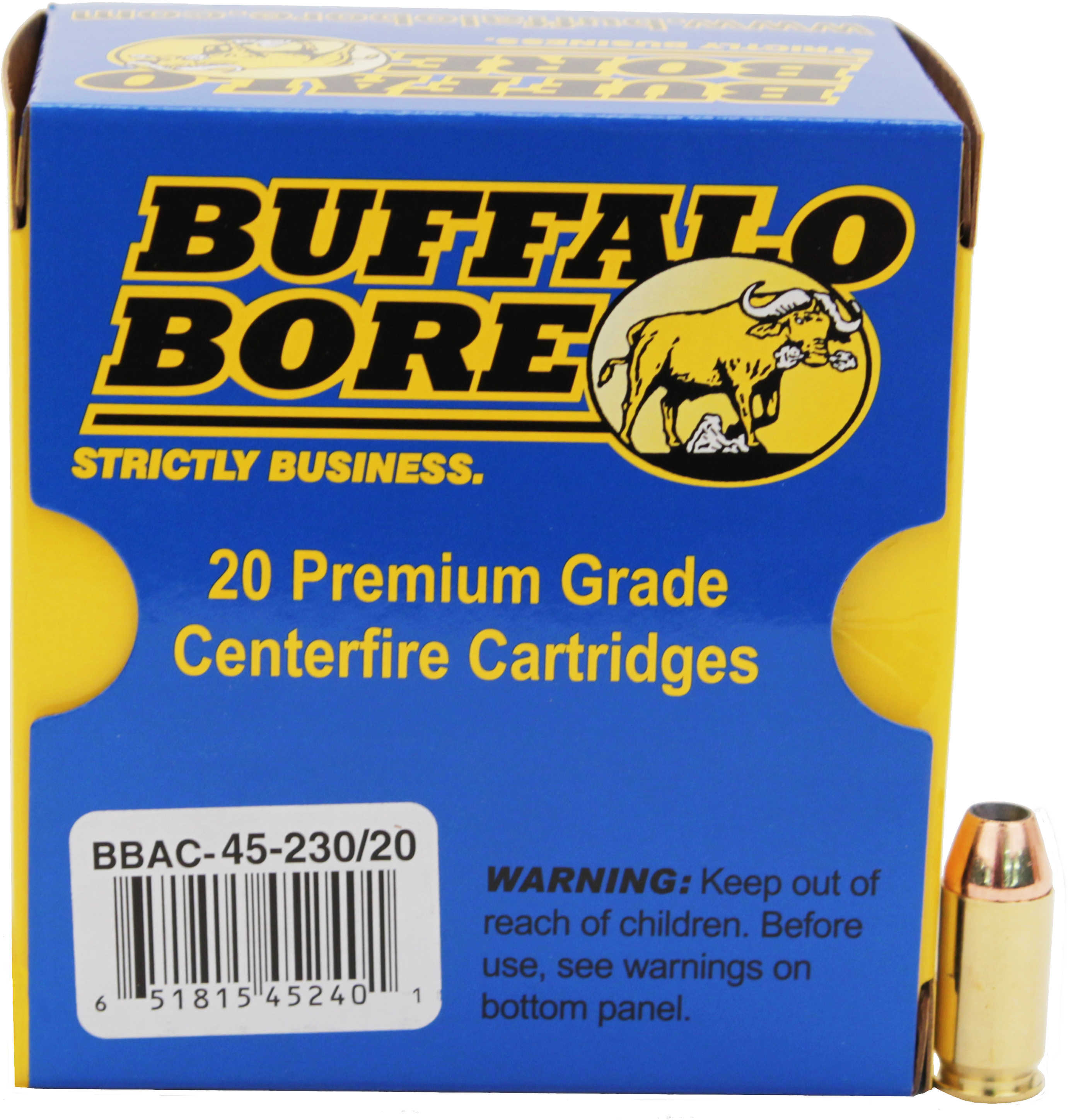 45 ACP 230 Grain Hollow Point 20 Rounds Buffalo Bore Ammunition