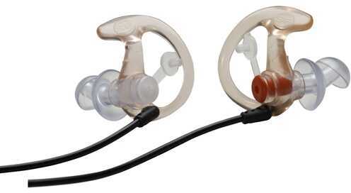 EP3 Sonic Defenders 1 Pair - Small Clear 24Db NRR With Attached Stopper Plugs inserted 2-Flange Earplug Lowers