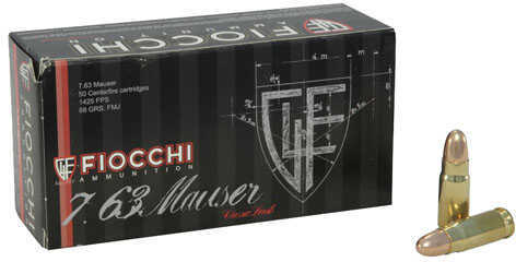 7.63mm Mauser 88 Grain Full Metal Jacket 50 Rounds Fiocchi Ammunition