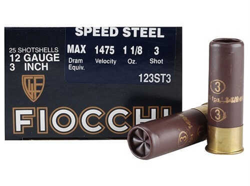 12 Gauge 3" Steel #3  1-1/8 oz 25 Rounds Fiocchi Shotgun Ammunition