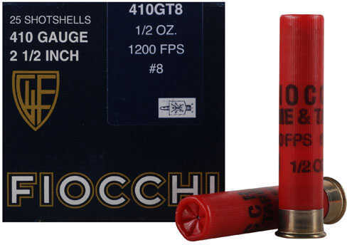 410 Gauge 2-1/2" Lead #8  1/2 oz 25 Rounds Fiocchi Shotgun Ammunition