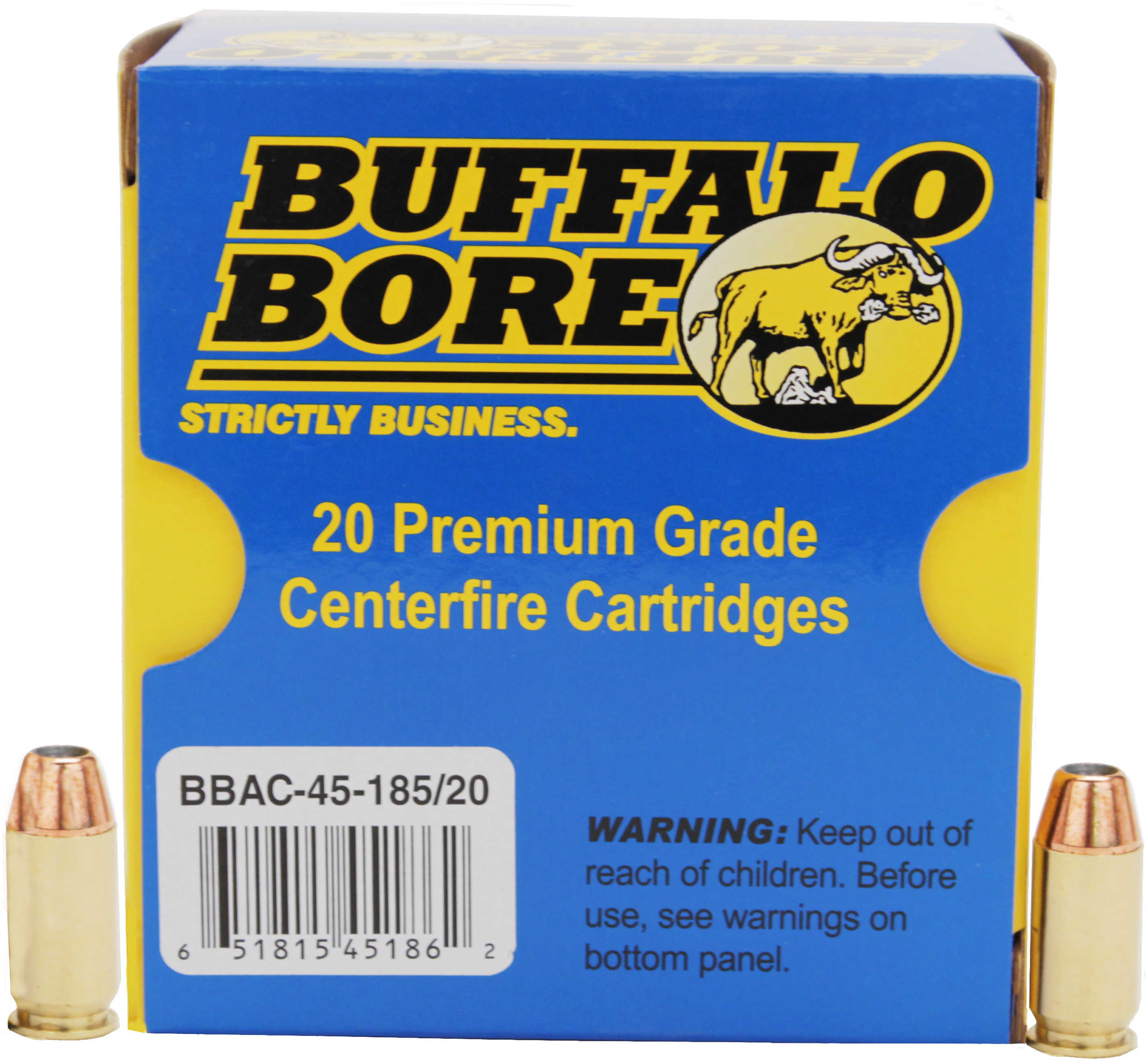 45 ACP 185 Grain Hollow Point 20 Rounds Buffalo Bore Ammunition