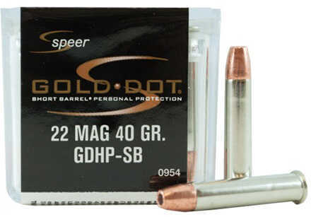 Speer Gold Dot Short Barrel 22 WMR 40 gr Hollow Point (HP) Ammo 50 Round Box
