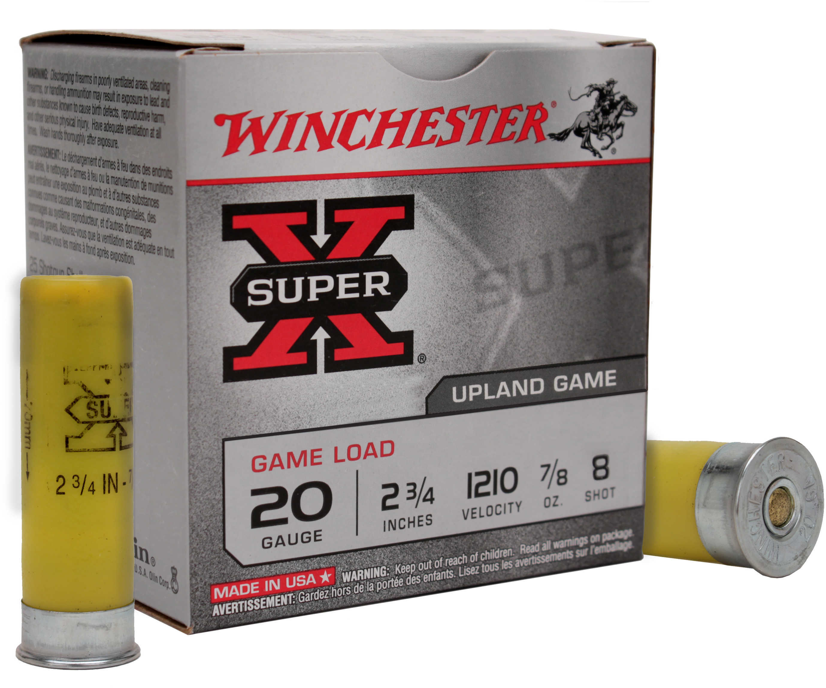 20 Gauge 2-3/4" Lead #8  7/8 oz 25 Rounds Winchester Shotgun Ammunition