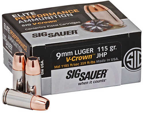 9mm Luger 124 Grain Hollow Point 20 Rounds Sig Sauer Ammunition