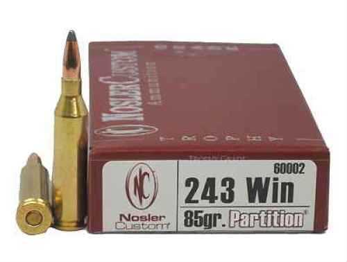 Nosler Trophy 243 Winchester 85 Grain Partition Per 20 Ammunition Md: 60002