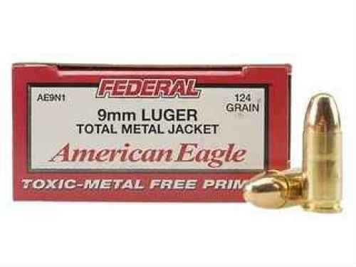 9mm Luger 124 Grain Full Metal Jacket 50 Rounds Federal Ammunition