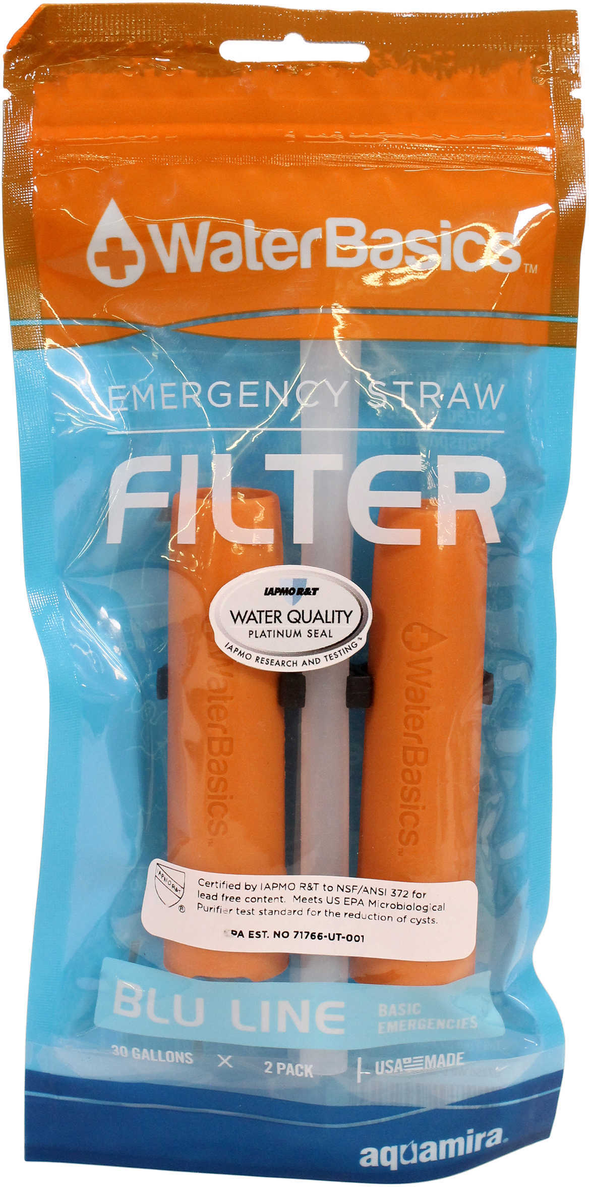 Aquamira WaterBasics Emergency Straw Filter Blu Line - Parasite Protection Filters up to 30 Gallons of per