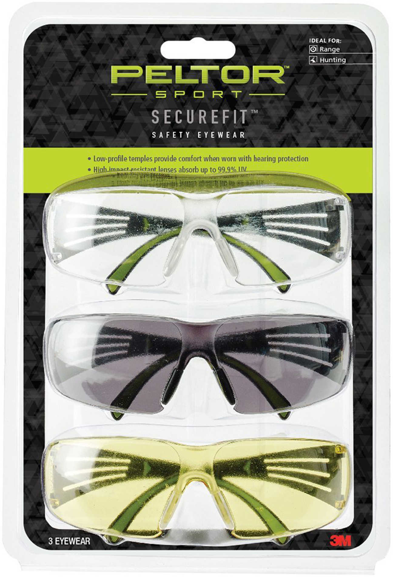 3M Peltor Sport SecureFit 400 Shooting Glasses Multiple Colors 3/ct