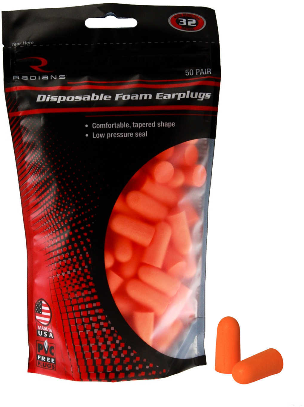 Radians Resistor 32 Foam Ear Plugs Uncorded Orange 50 pr. Bag Model: FP70BG50