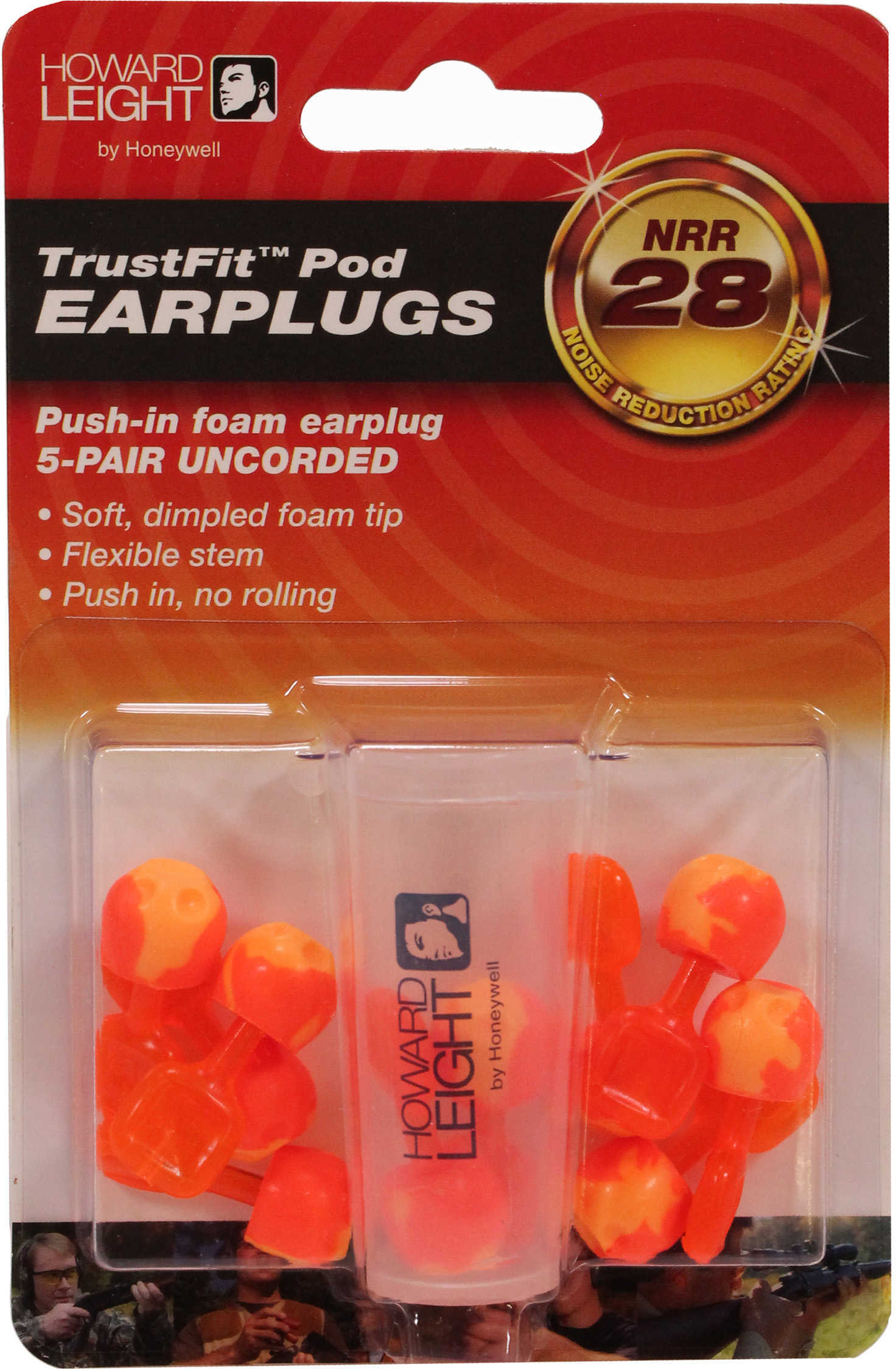 Howard Leight R02236 TrustFit Pod Earplugs Uncorded 28 Db Orange/Yellow 5 Pair