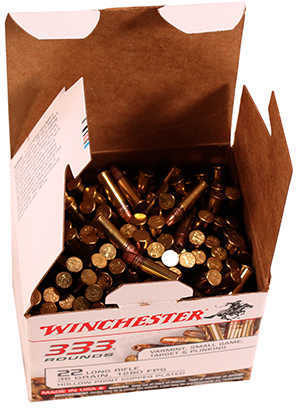 Winchester Ammo 22LR333HP USA 22 LR 36 Gr Copper Plated Hollow Point (CPHP) 333 Bx/10 Cs (Bulk)