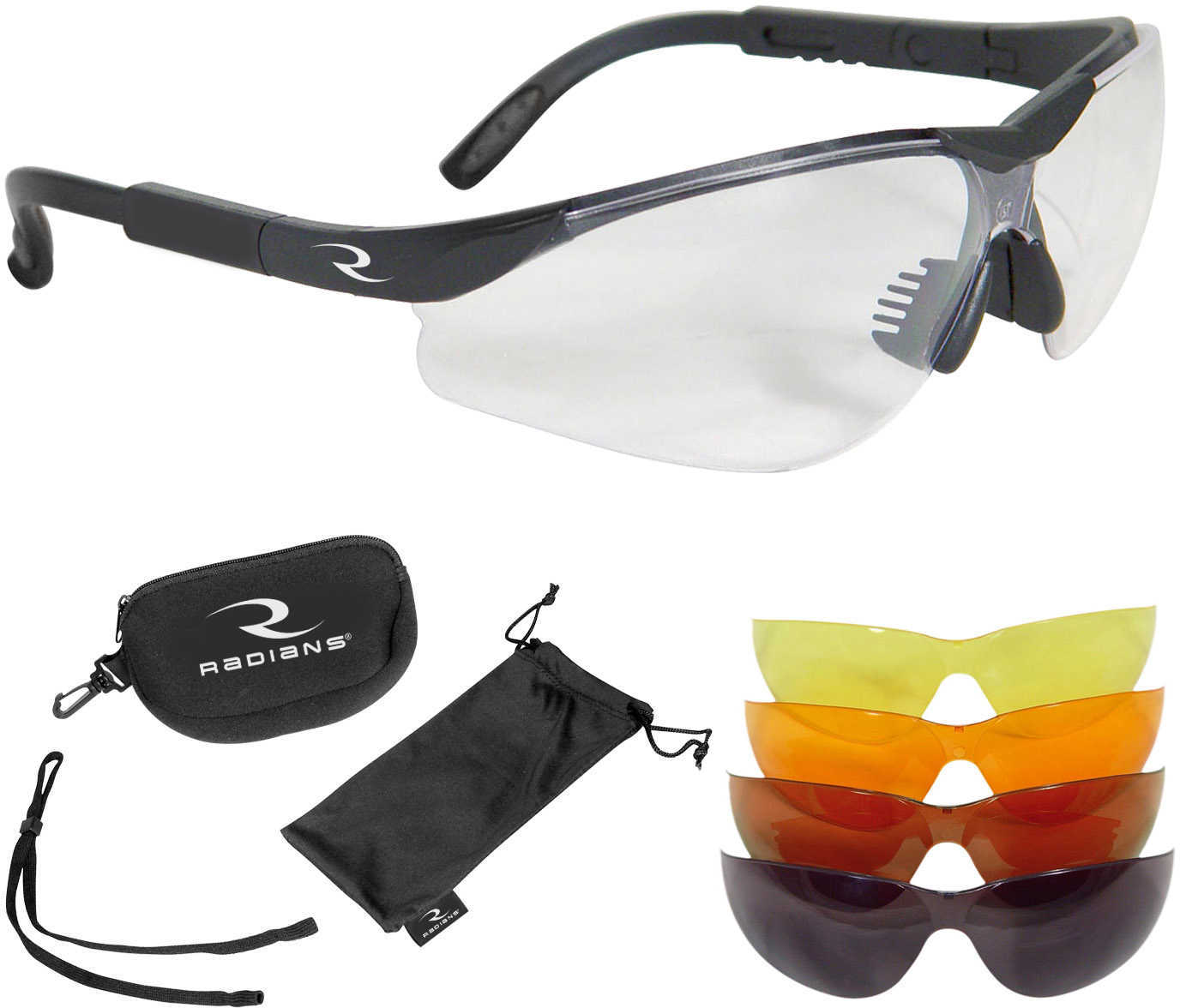 Radians T85RC T-85 Glasses Eye Protection Black Frame Clear/Orange/Amber/Copper/Smoke Polycarbonate Lens 1 Pair Frame/5