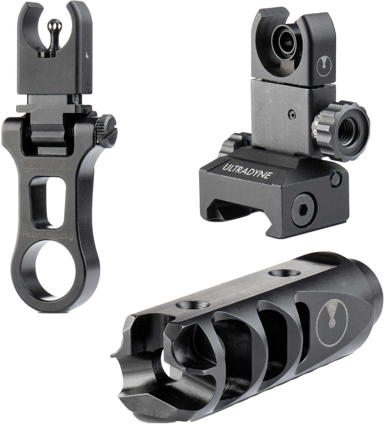 Ultradyne USA C4 Front & Rear Sight Combo with MERCURY Brake Black Sights fit Picatinny Rails fits 1/2X28 Threads
