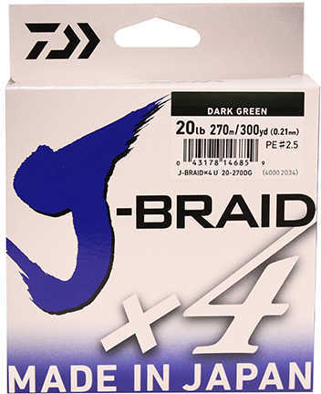 J-BRAID X4 LINE 20lb 300yd DARK GREEN Model: JB4U20-300DG