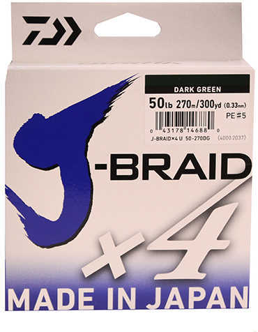 J-BRAID X4 LINE 50lb 300yd DARK GREEN Model: JB4U50-300DG