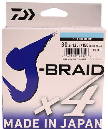 J-BRAID X4 LINE 30lb 150yd ISLAND BLUE Model: JB4U30-150IB