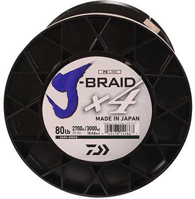 J-BRAID X4 LINE 80lb 3000yd DARK GREEN Model: JB4U80-3000DG