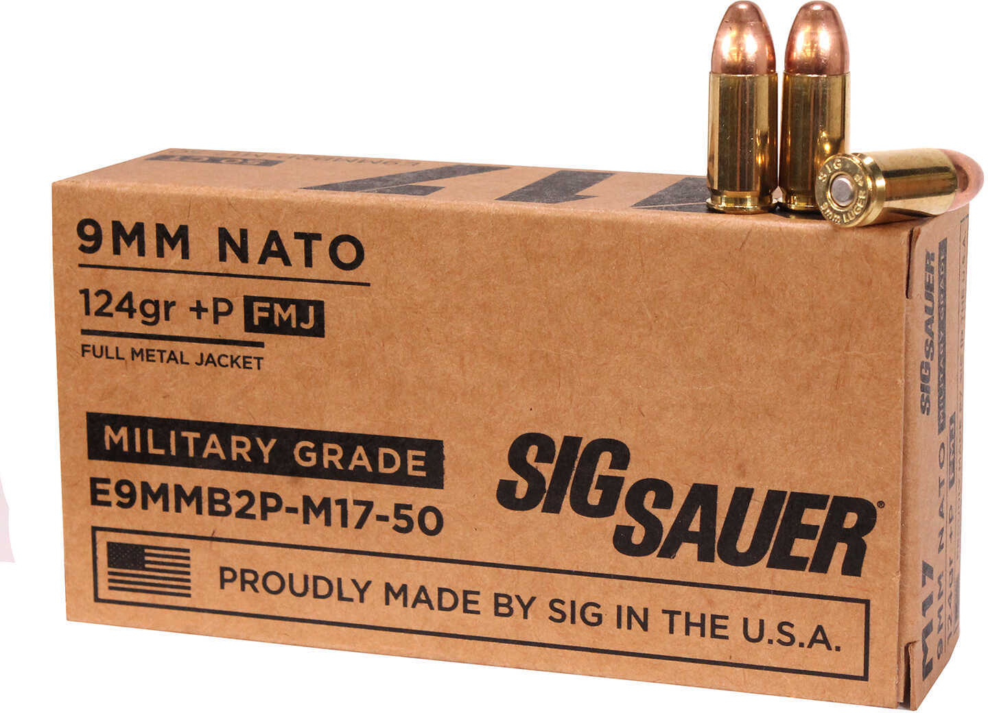 9mm Luger 124 Grain Full Metal Jacket 50 Rounds Sig Sauer Ammunition