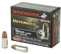 Winchester Ammo Defender 9mm Luger 147 GR Bonded Jacket Hollow Point Ammunition 20 Round Box