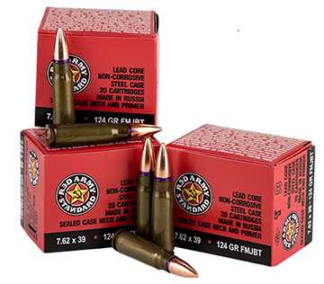 7.62 x39 124 Grain FMJ 1000 Rounds Red Army Ammunition