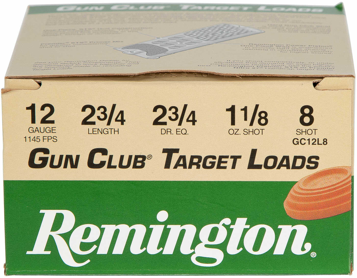 12 Gauge 2-3/4" Lead #8  1-1/8 oz 25 Rounds Remington Shotgun Ammunition