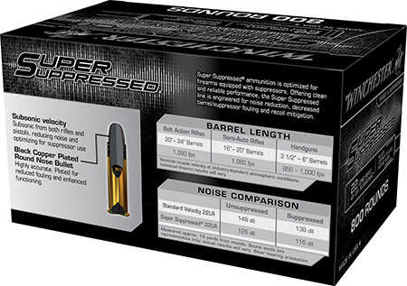 Winchester Ammo Super Suppressed 22 LR 45 Gr Copper Plated Round Nose 800 Box