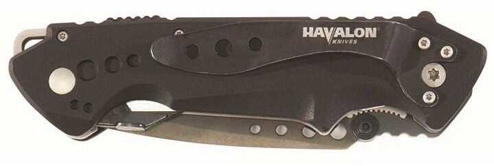 Havalon EXP Dual Folding Knife 3 1/16" AUS-8 Stainless Tanto Blade with Black Ti Finish and Piranta 60A Fiberglass