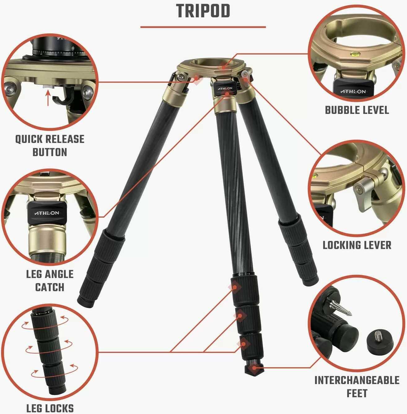 Athlon Midas Cf29 Carbon Fiber Tripod 9" - 65" Camo With Soft Sided Carrying Case