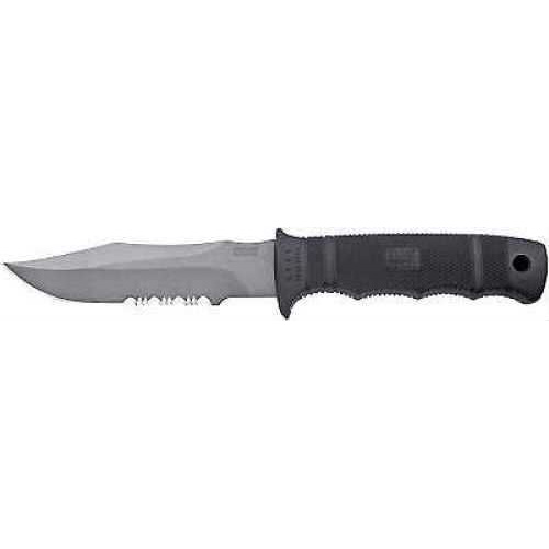 S.O.G SOG-M37N-CP Seal Pup 4.75" Fixed Clip Point Part Serrated Powder Coated AUS-8A SS Blade Black W/Raised Diamond Pat