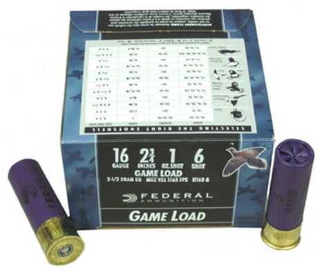 16 Gauge 2-3/4" Lead #6  1 oz 25 Rounds Federal Shotgun Ammunition