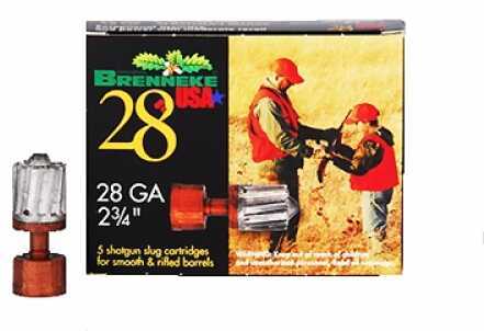 28 Gauge 2-3/4" Lead Slug  3/8 oz 5 Rounds Brenneke Shotgun Ammunition