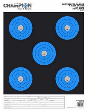 Champion Targets 45555 Shotkeeper 5-Bullseye 100 yds Pistol/Rifle Large Orange/Black 12 Pk