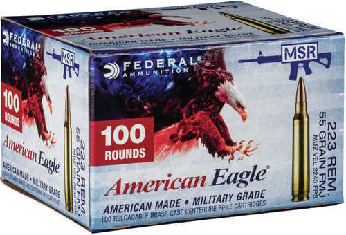223 Remington 100 Rounds Ammunition Federal 55 Grain FMJ