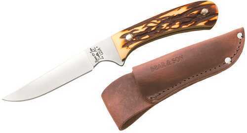 Bear & Son Bird & Trout Fixed Knife 3" Clip Point Blade Stag Delrin With Leather Sheath