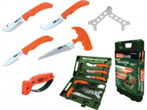 Accusharp 728C Game Processing Kit Stainless Steel Butcher Knife/Caper Knife/Gut-Hook/Bone Saw/Ribcage Spreader Orange R