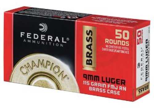 9mm Luger 50 Rounds Ammunition Federal 115 Grain FMJ