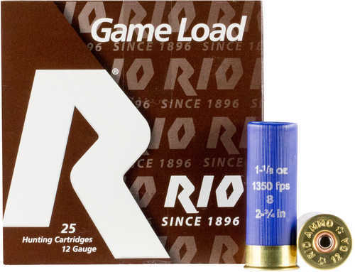 12 Gauge 2-3/4" Super Game #8 1-1/8 oz 25 Rounds Rio Ammunition Shotgun