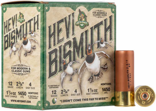 12 Gauge 2-3/4" Bismuth #4  1-1/4 oz 25 Rounds Hevi-Shot Shotgun Ammunition