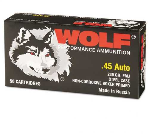 45 ACP 230 Grain FMJ 50 Rounds Wolf Ammunition